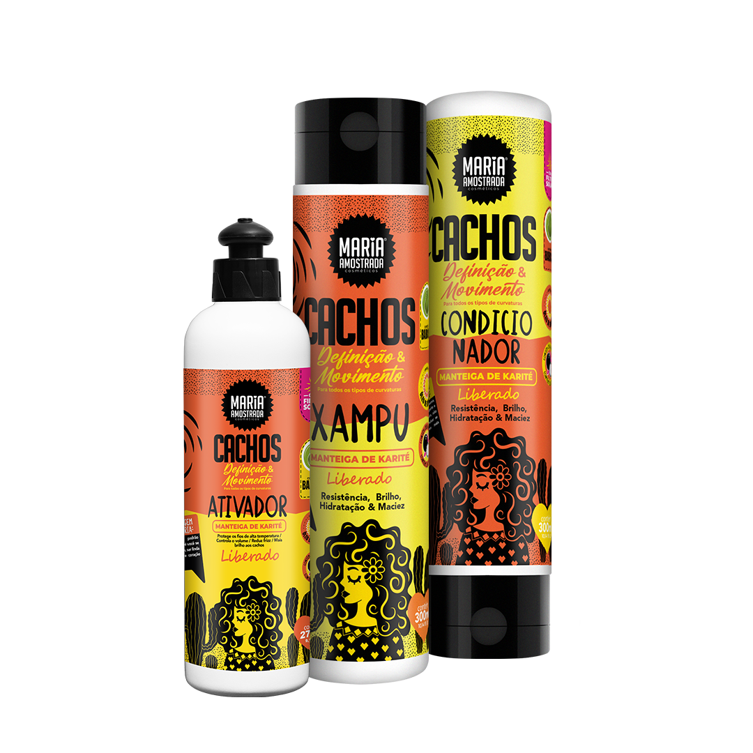 Kit Trio Cachos Amostrados (Shampoo, Cond. e Ativador 300ml)